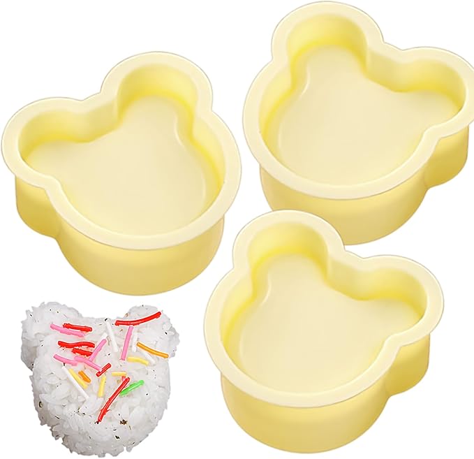 3 Pack Rice Ball Mold, Sushi Mold Diy Sushi Cooking Tools For Japanese Boxed Meal Children Bento,Kitchen Tools Sushi Plates Rice Ball Mold Non Stick Sushi Rice Making Kit (Yellow, Bear)