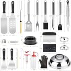 Griddle Accessories Kit, 144 Pcs Griddle Grill Tools Set for Blackstone and Camp Chef, Professional Grill BBQ Spatula Set with Basting Cover, Spatula, Scraper, Bottle, Tongs, Egg Ring (Rectangular)