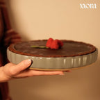 MORA Ceramic Tart Pan, 9.5 Inch Large Porcelain Baking Dish for Tarts, Quiche, Pie, Flan etc. Fluted Ruffled Edge, Oven, Microwave, Freezer, and Dishwasher safe - Great Gift For Bakers - Peppercorn