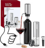 CIRCLE JOY Electric Wine Opener Set 4-in-1 Wine Set with Rechargeable Wine Opener, Rechargeable Wine Aerator Pourer, Foil Cutter and Vacuum Wine Stopper, Gift Set for Wine Lovers, Silver