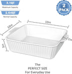 10" Square Ceramic Casserole Dish Set of 2-2.6 Qt Deep Baking Dishes with Handles for Oven, Lasagna Pan for Casseroles Cake Bread, Microwave Dishwasher Safe Bakeware Set, White