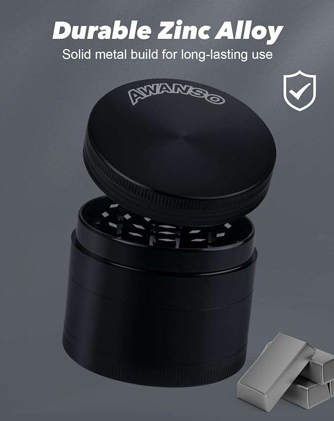 2" Grinder, Screen-Free, 3-Piece 4-Part Design, Zinc Alloy Grinder for Kitchen Spice, Black