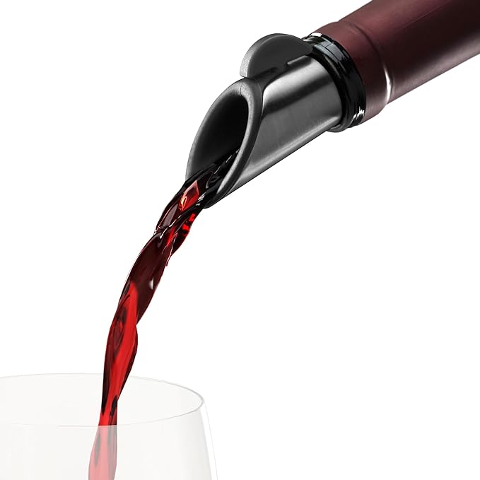 Innovine Wine Pourer and Stopper, Drip-Free Stainless Steel and Silicone Construction, Perfect for White and Red Wines, Home Bar Accessories, Kitchen Essentials, Set of 1, Graphite