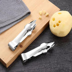 2Pcs Multi-Functional Fruit and Vegetable Stem Remover Clip, Strawberry Huller, Pineapple Eye Remover, Silver Stainless Steel Handle