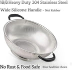 5 Qt Colander 18/8 Stainless Steel Colander Silicone Handle Easy Grip Micro-Perforated Strainer Heavy Duty and Self-draining Solid Ring Base BPA Free Dishwasher Safe - Black