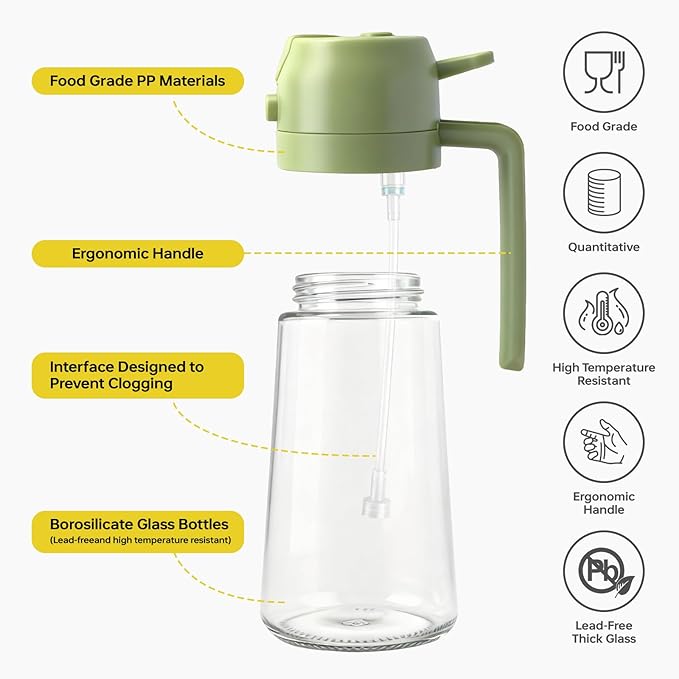 2Pcs Glass Oil Sprayer for Cooking 16oz/470ml, Kitchen Gadget for Air Fryer, Salad, BBQ, Frying（Black+Green）