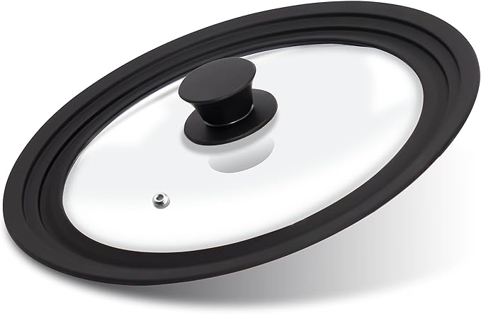 Lerykin Tempered Glass Lid - Universal Lid with Heat Resistant Silicone Rim for Pots, Pans and Skillets - Pan Cover Replacement Lid Fits 10", 11" and 12" Diameter Cookware
