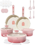 CAROTE 20Pcs Titanium Cookware Set, Pots and Pans Set Non Stick, Kitchen Cooking Set with Detachable Handle, Non Toxic Induction Cookware, Dishwasher/Oven Safe Pink