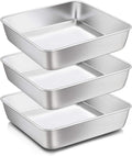 8 x 8-Inch Baking Pan, E-far Square Cake Brownie Baking Pans Stainless Steel Bakeware Set of 3, Fits in Small Toaster Oven, Non-toxic & Dishwasher Safe
