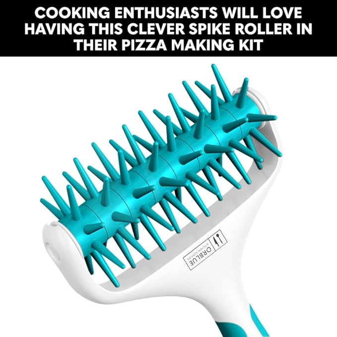 Orblue Pizza Dough Docker, Pastry Roller with Spikes, Pizza Docking Tool for Home & Commercial Kitchen - Pizza Making Accessories that Prevent Dough from Blistering, Aqua