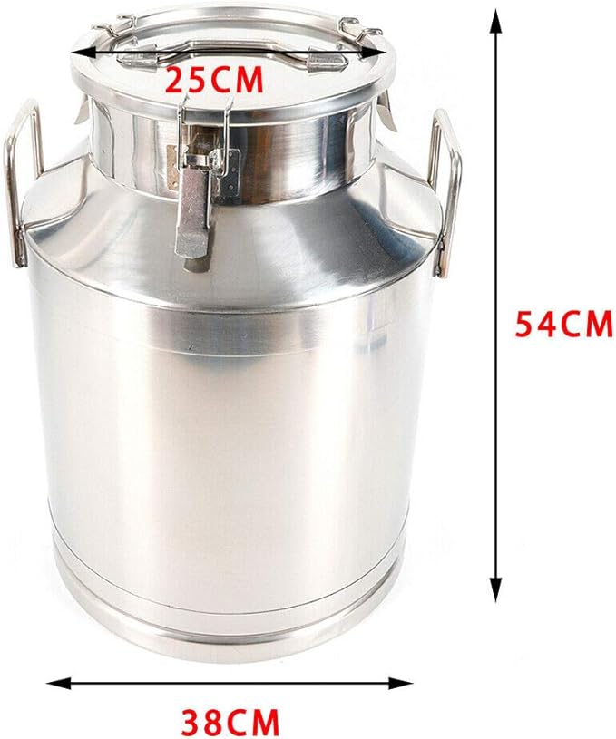 304 Stainless Steel Milk Can Large 12L-60L Capacity Milk Bucket Ice Buckets Bar Tools Wine Pail Bucket Milk Can Tote Jug with Sealed Lid Heavy Duty for Milk and Wine Liquid Storage (50L)