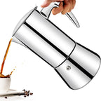 No Coating 6 Cup Thickened 304 Stainless Steel Moka Pot Stovetop Espresso Maker Italian Coffee Machine 300ml 10.1oz Suitable for Gas Induction Stovetop Greca Coffee Maker Percolator