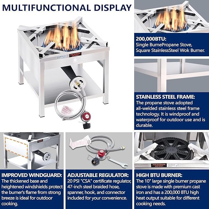 ARC 40QT Seafood Boiling Kit, 200,000BTU Propane Burner And Stainless Steel Crawfish Boil Pot w/Basket and Steamer Rack, For Outdoors Cooking and Steaming, Large Turkey Fryer, Lobster Shrimp Pot