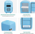CROWNFUL Mini Fridge, 4 Liter/6 Can Portable Cooler and Warmer Personal Fridge for Skin Care, Cosmetics, Food,Great for Bedroom, Office, Car, Dorm, ETL Listed (Blue)