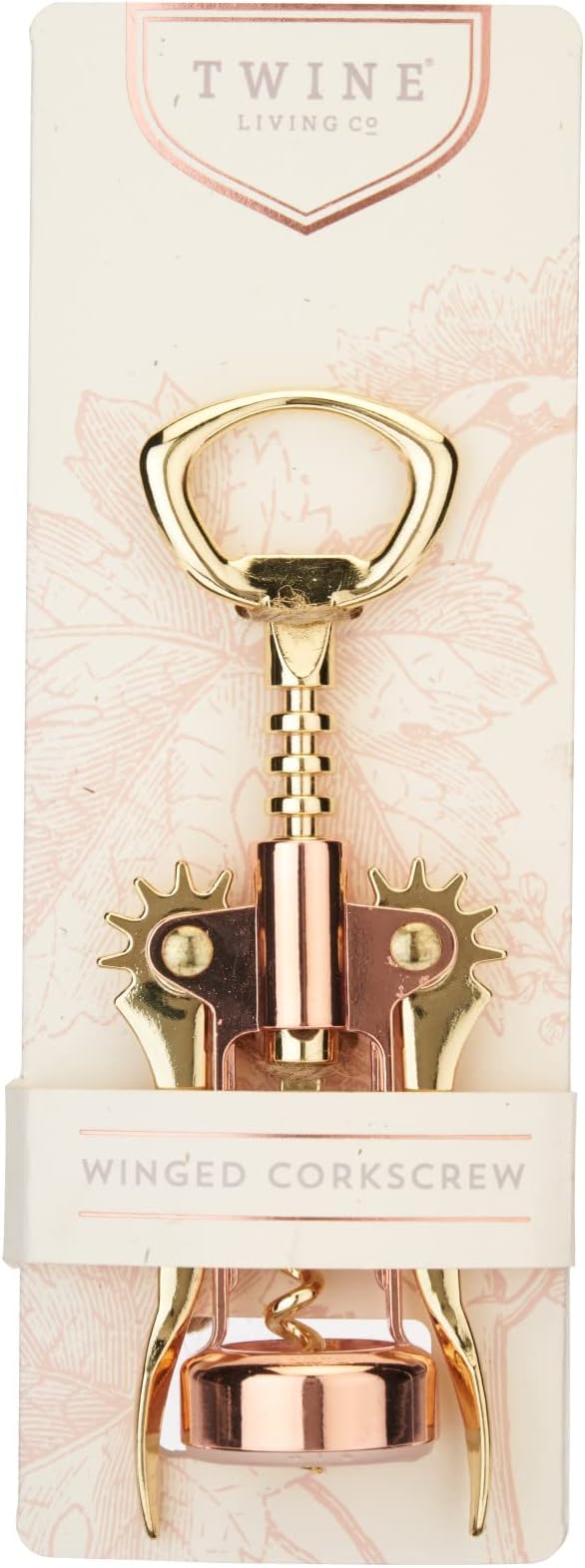 Twine Winged Corkscrew Wine Opener, Versatile Bottle Opener for Beer and Soft Drinks, Stainless Steel with Ergonomic Handle and Sharp Screw for Bartenders, Home Bar, Kitchen, Set of 1, Copper and Gold