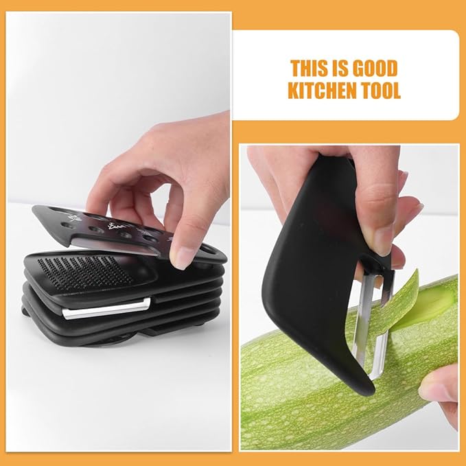 LALAFINA Multi-function Kitchen Tool Set with Vegetable Grater, Bottle Opener, Fruit Peeler, Garlic Crusher, and Pizza Cutter – Compact Handheld Small Gadget Kit for Food Prep and Cooking
