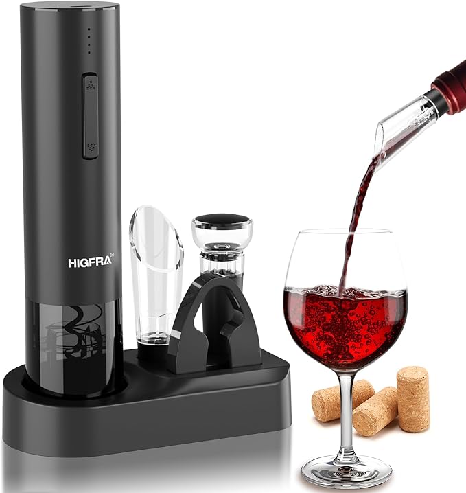 Electric Wine Opener Gift Set - Premium Wine Accessories with Wine Aerator, Vacuum Stopper, Foil Cutter and Gift Box - Ideal Christmas Gift for Wine Lovers and Special Celebrations