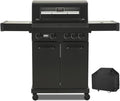 4 Burner Gas Grill Cast Iron Griddle Grill Combo, BBQ Propane Grills with Side Burner 50000BTU Heavy Duty Barbucue Grill With Cover, Black