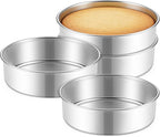 P&P CHEF 7 Inch Cake Pan Set of 4, 4 Pieces Round Layer Cake Baking Pans, Stainless Steel Smash Cake Tin Bakeware for Cooking Steaming, Nontoxic & Sturdy, Oven & Dishwasher Safe