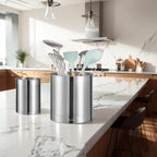 KSENDALO Utensil Crock Set, 6.6inch Cooking Utensil Holder Stainless Steel Container for Kitchen Counter,Metal Kitchen Spoon Spatula Cutlery Tool Holder Organizer, Silver (6 Pack)