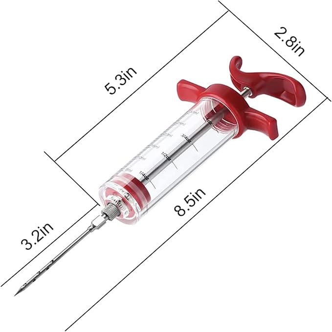 Meat Injector Syringe - 3 Marinade Injector Needles for BBQ Grill, Premium Portable Turkey Injector kit for Smoker,Marinades Injectors for Meats With 1oz Large Capacity 1 Brush Easy to Use & Clean Red
