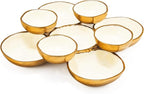 Cluster of 9 Serving Bowls, One-Piece Set, Gold White Brass Multi-Bowl Display Tray for Snacks Nuts Chips Appetizers, Modern Home Entertaining Centerpiece Dining Parties Housewarming Wedding Gifts 11"