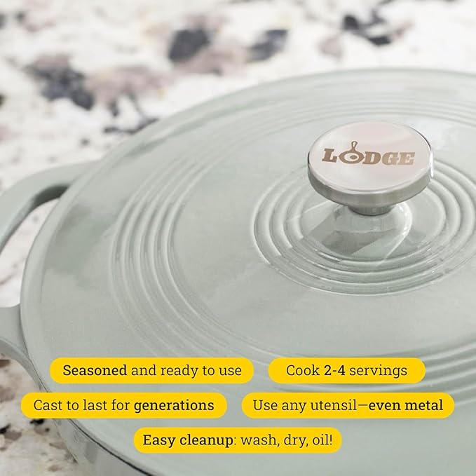 Lodge Essential Enamel Braiser - Refrigerator- & Oven-Safe up to 500° F - Heat-Retaining, Induction-Safe & PFAS-Free Enamel Cookware - 3.5 Quart, Desert Sage