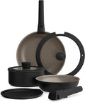 bella 8 Piece Removable Handle Cookware Set, Fits-anywhere™ Kitchenware w EverGood™ Ceramic Nonstick Coating, Dishwasher & Oven Safe, All Stovetops Compatible, Glass Lids with Silicone Rims, Black