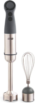 Dash Chef Series Immersion Hand Blender, 5 Speed Stick Blender with Stainless Steel Blades, Whisk Attachment and Recipe Guide – Cool Grey