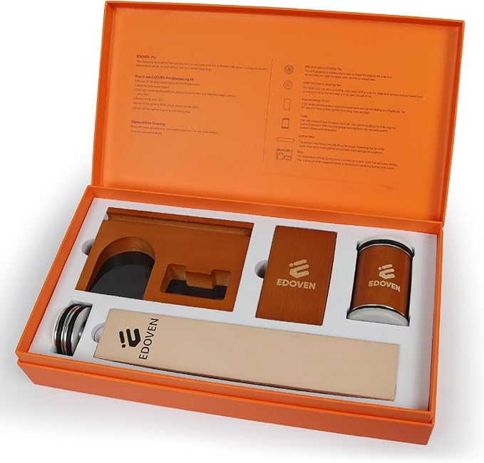 Premium Rolling Knife Sharpener Kit - Magnetic Manual Knife Sharpener with Diamond & Ceramic Discs, Two Extra Discs, Leather Strop & Stand, 15° & 20° Angle Guides, Gift for Chefs & Home Cooks