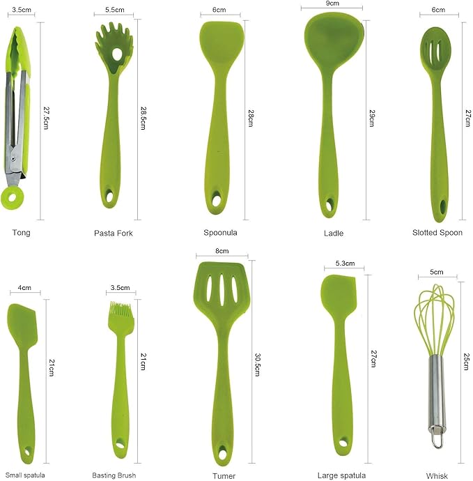10pcs Silicone Utensils Set, Heat-Resistant, Non-Stick, Safety Health, Silicone Baking Kitchen Cooking Tool Sets (Green)
