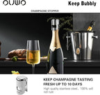 Champagne Stopper 6 Pack Stainless Steel Champagne Save with Food Grade Silicone, Leak-Proof Bubble Retaining Saver, Suitable for Champagne Prosecco Cava and Sparkling (Silver)