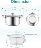 OPENICE Deep Fryer Pot with Basket, Stainless Steel Frying Pot with Basket Lid and Oil Strainer for Stove Top Frying, Boiling, 4.25qt Small Fryer Pot for 1-3 Peoples
