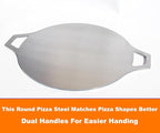 Pizza Steel for Oven & Grill – Heavy Duty Baking Steel Pizza Stone, Round Baking Steels with Dual Handles，Carbon Pizza Pan for Crispy Crust, Bread, Cooking & BBQ