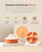 Moyuum Silicone Microwave Divided Steamer | Made in Korea, Baby Food Maker Bowl with 4 Compartment Divider and Steaming Tray, Steam Cooking Pot for Purees and Vegetables, Dishwasher Safe - Pistachio