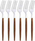 6-Piece Dinner Forks Set, Stainless Steel Forks With Round Wooden Effect Handle, Forks Silverware Set for Home Kitchen Restaurant Hotel, 8.27inches, Mirror Finish & Dishwasher Safe