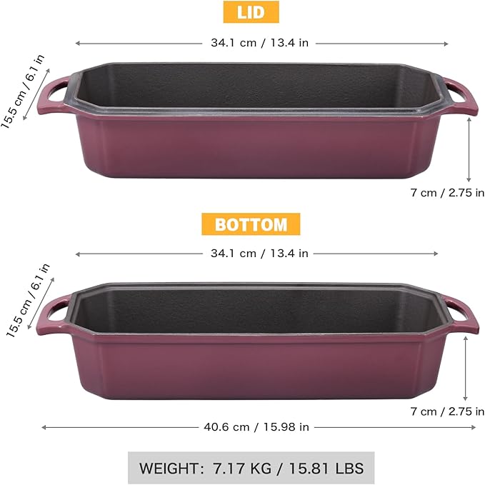 Flavehc Bread Pan Cast Iron Loaf Pan with Lid Bread Loaf Pan 13x5 Inch Enameled Cast Iron Sourdough Bread Pan,Magenta