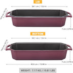 Flavehc Bread Pan Cast Iron Loaf Pan with Lid Bread Loaf Pan 13x5 Inch Enameled Cast Iron Sourdough Bread Pan,Magenta