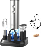 CIRCLE JOY Electric Wine Opener Stainless Steel Rechargeable Automatic Wine Bottle Opener Set 7-in-1 Top Gifts for Wine Lovers with Charging Base, Foil Cutter, Wine Aerator Pourer & 2 Vacuum Stoppers