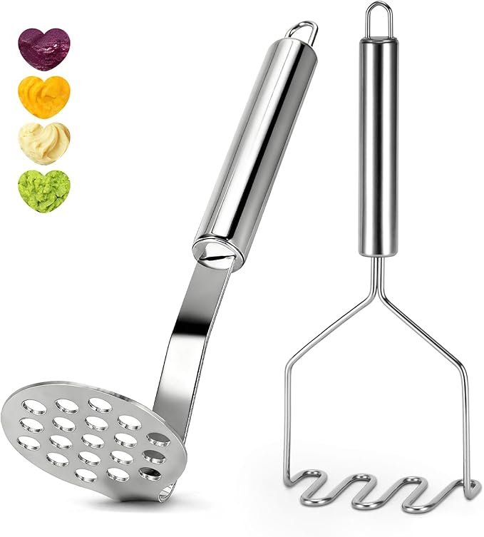 2 Pcs Potato Masher for Potatoes, 9 Inches Stainless Steel Wire Mashed Potato Ricer, Potatoes Mashers Set for Bean, Vegetable, Fruits, Avocados, Meat Etc.