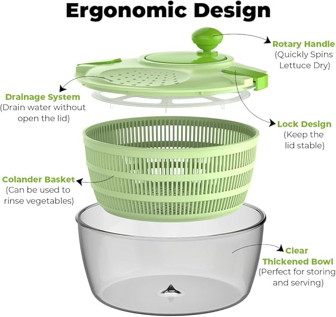 Salad Spinner Lettuce Spinner 4.4 QT Fruit and Vegetable Washer with Bowl and Mesh Basket for Washing, Spinning, and Draining