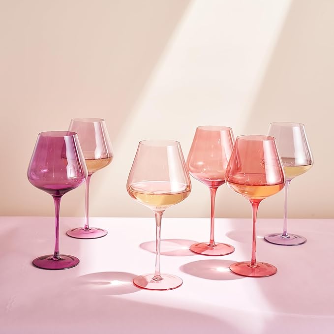 Colors of Love Pink & Red Valentines Crystal Wine Glasses Set of 6 – Elegant Italian Style Tall Stemmed 24oz Glassware Valentine’s Day, Romantic Dinners, Anniversaries, Weddings Gifts, Wife Girlfriend