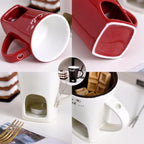 Chocolate Fondue Mug with Fork, Chocolate Fondue Cup, Personal Chocolate Melting Cup for Cheese, Ceramic Chocolate Melting Cup, Chocolate Melting Mug For Date Night Birthday Wedding Gifts (Black)
