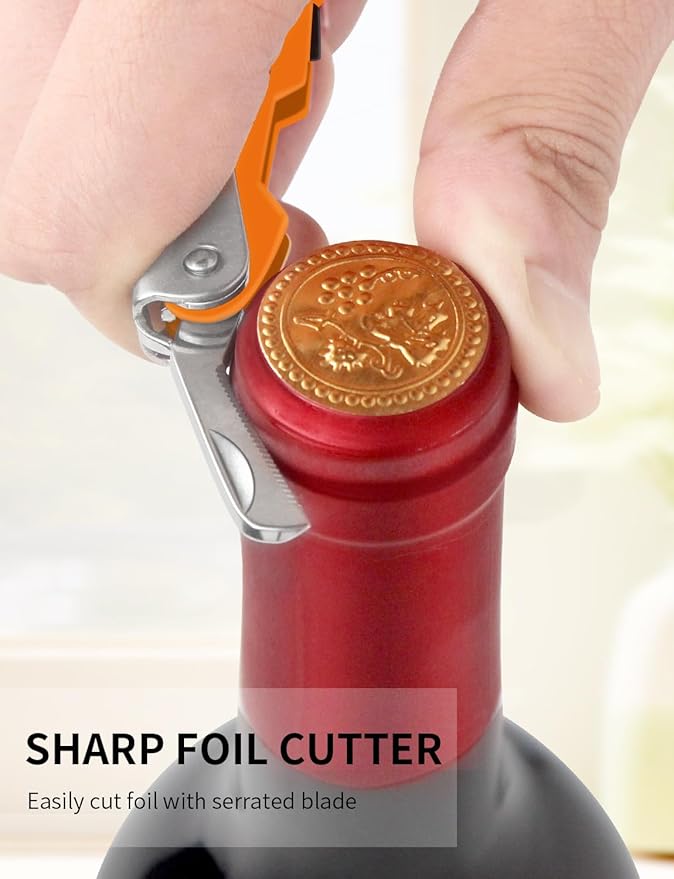 CORKAS Wine Key - Professional Handcrafted Heavy Duty Waiter Corkscrew, Compact Wine Opener with Double Hinged, Foil Cutter and Bottle Opener, Gifts for Servers, Sommelier, Bartenders - Orange