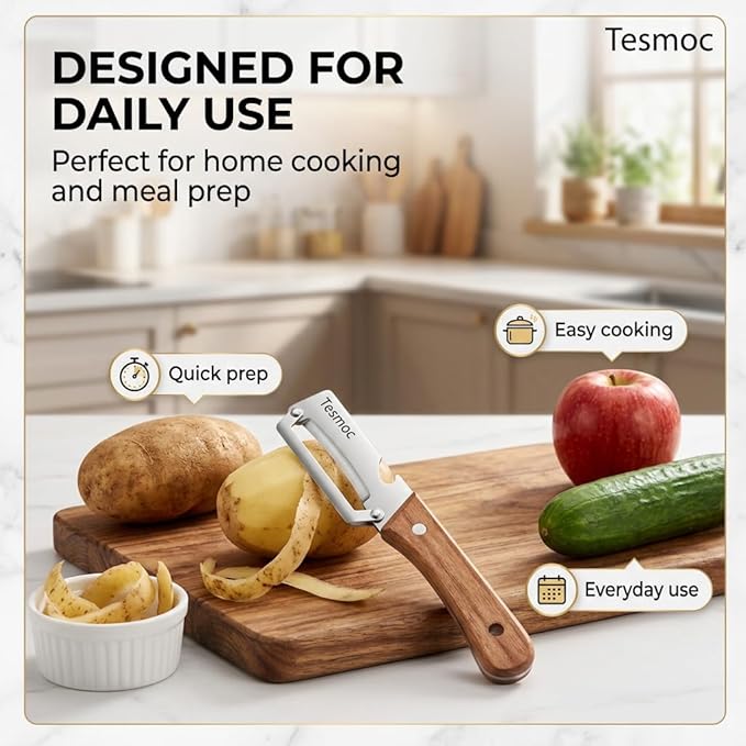 Multifunctional Fruit and Vegetable Peeler,Premium Stainless Steel Blade,Wooden Handle Hand Tool with Bottle Opener,Julienne Peeler for Potato,Cucumber,Orange,Pineapple,Veggie (3)