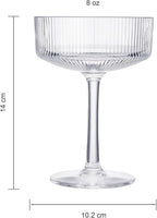 Khen Vintage Art Deco Shatterproof Coupe Martini, Champagne & Cocktail Glasses | Set of 4 | Acrylic Ribbed Glasses 8 oz Ripple Glassware Classic Cocktail Glassware Indoor & Outdoor, European Design