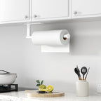 Paper Towel Holder Under Cabinet - Stainless Steel Paper Towel Holder Wall Mount, Self-Adhesive or Drilling, Matte White Towel Rack for Kitchen Organization and Storage, Kitchen Paper Roll Holder