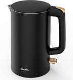 Electric Kettle, Double Wall 1.7L Stainless Steel Cool Touch, Water Boiler & Heater, 1500W Hot Tea Pot, Boil Dry Protection & Cordless Base, BPA-Free, Black