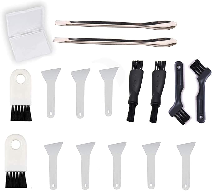 White Scrapers, Vlmits Brushes & Spoons Kit for Herb Grinder,8 Pcs Scrapers,8 Pcs 4 Types of Brushes,2 Pcs Spoons & A Storage Box