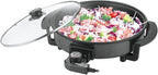 12" Round Electric Skillet with lid, Ceramic Nonstick Coating Electric Frying Pan, 1500W Quick & Even Heating, 5 Adjustable Temperature Control, Tempered Glass Lid & Cool-Touch Handles